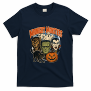 Midnight Monsters Halloween Graphic Classic Creatures T-Shirt - Navy Blue