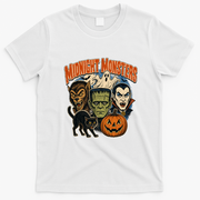 Midnight Monsters Halloween Graphic Classic Creatures T-Shirt - White
