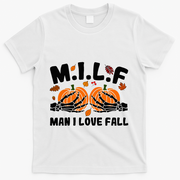 Milf Man I Love Fall Skeleton Pumpkin Hand Boob T-Shirt - White