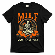 MILF Man I Love Fall Funny Skeleton Pumpkin Halloween T-Shirt - Black