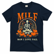 MILF Man I Love Fall Funny Skeleton Pumpkin Halloween T-Shirt - Navy Blue