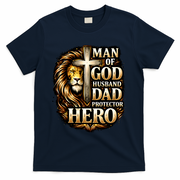 Man Of God Husband Dad Protector Lion T-Shirt - Navy