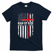 Man Of God Husband Dad Grandpa USA American Flag Cross T-Shirt - Navy