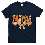 Mimi Pumpkin Fall Coquette Bow Thanksgiving Mom T-Shirt - Navy