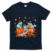 Manatee Pumpkin Leopard Buffalo Plaid Fall Thanksgiving T-Shirt - Navy
