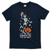 Most Wonderful Time Of The Year Skeleton Halloween Autumn T-Shirt - Navy Blue