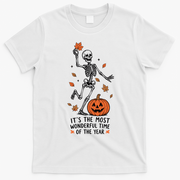 Most Wonderful Time Of The Year Skeleton Halloween Autumn T-Shirt - White