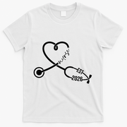 Nurse EST 2026 Cute Heart Stethoscope T-Shirt - White