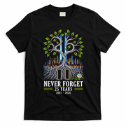 Never Forget 25 Years 911 Memorial 25th Anniversary T-Shirt - Black