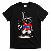 Norwegian Flag Funny Raccoon Norway T-Shirt - Black