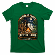 National Parks After Dark Sasquatch Bigfoot Ghost Halloween T-Shirt - Irish Green