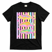 Neon Striped Fish Summer Beach Vibes T-Shirt - Black