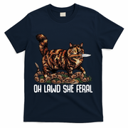 Oh Lawd She Feral Tortoiseshell Cat T-Shirt - Navy