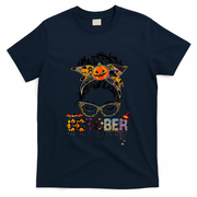 October Messy bun hair october birthday halloween  T-Shirt - Navy Blue
