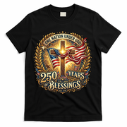 One Nation Under God 250 Years Of Blessings EST 1776 Vintage Gold Emblem T-Shirt - Black