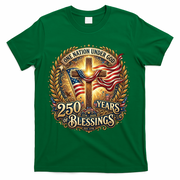 One Nation Under God 250 Years Of Blessings EST 1776 Vintage Gold Emblem T-Shirt - Green