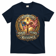 One Nation Under God 250 Years Of Blessings EST 1776 Vintage Gold Emblem T-Shirt - Navy