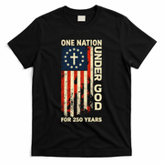 One Nation Under God For 250 Years Distressed Grunge USA Flag T-Shirt - Black