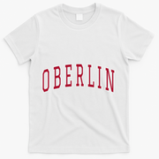 Oberlin Ohio Souvenir College Style Red Text T-Shirt - White