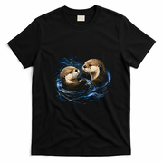 Otters Playing In The Water Fun Wildlife T-Shirt - Black