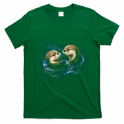 Otters Playing In The Water Fun Wildlife T-Shirt - Irish Green