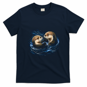 Otters Playing In The Water Fun Wildlife T-Shirt - Navy Blue