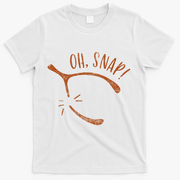 Oh Snap! Funny Turkey Day Print Wishbone Happy Thanksgiving T-Shirt - White