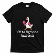 Off To Fight The Bad Cells Boxing Duck Pink Gloves Fighting Against Breast Cancer T-Shirt - Black