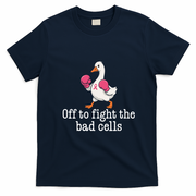 Off To Fight The Bad Cells Boxing Duck Pink Gloves Fighting Against Breast Cancer T-Shirt - Navy Blue