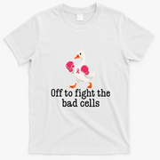 Off To Fight The Bad Cells Boxing Duck Pink Gloves Fighting Against Breast Cancer T-Shirt - White