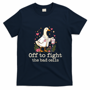 Off To Fight The Bad Cells Breast Cancer Funny Duck T-Shirt - Navy Blue