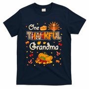 One Thankful Grandma Fall Leaves Autumn Grandma Thanksgiving Gift T-Shirt - Navy