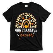 One Thankful Teacher Thanksgiving Fall Autumn Groovy Leopard T-Shirt - Black