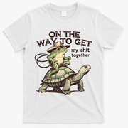 On The Way To Get My Shit Togther Cowboy Frog Turtle T-Shirt - White