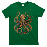 Octopus Vintage Floral Patterns Ocean T-Shirt - Green