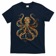 Octopus Vintage Floral Patterns Ocean T-Shirt - Navy