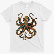 Octopus Vintage Floral Patterns Ocean T-Shirt - White