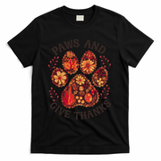 Paws And Give Thanks Dog Paw Floral Thanksgiving Day Autumn T-Shirt - Black