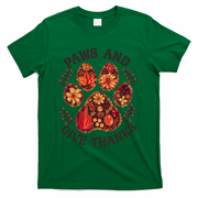 Paws And Give Thanks Dog Paw Floral Thanksgiving Day Autumn T-Shirt - Green