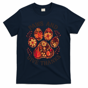 Paws And Give Thanks Dog Paw Floral Thanksgiving Day Autumn T-Shirt - Navy