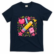 Pencil Apple School Teachers Educators And Students T-Shirt - Navy Blue