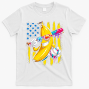 Patriotic Banana Characte Baseball American Flag T-Shirt - White