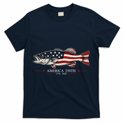Patriotic Bass Fishing America's 250th Celebration 250 Years T-Shirt - Navy