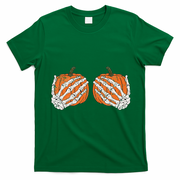 Pumpkin Boobies Skeleton Hands Funnys Funny Halloween Funny T-Shirt - Irish Green