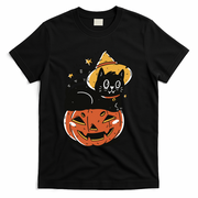 Pumpkin Cat Halloween Cute Festive T-Shirt - Black
