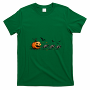 Pumpkin Chasing Raccoons Halloween Autumn Fun T-Shirt - Irish Green