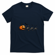 Pumpkin Chasing Raccoons Halloween Autumn Fun T-Shirt - Navy Blue