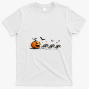 Pumpkin Chasing Raccoons Halloween Autumn Fun T-Shirt - White