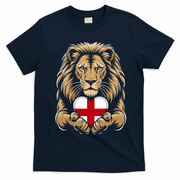 Proud England Lion Engaging Heart English Flag Emblem Gift T-Shirt - Navy Blue