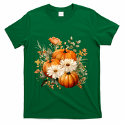 Pumpkin Fall Floral Festive T-Shirt - Green